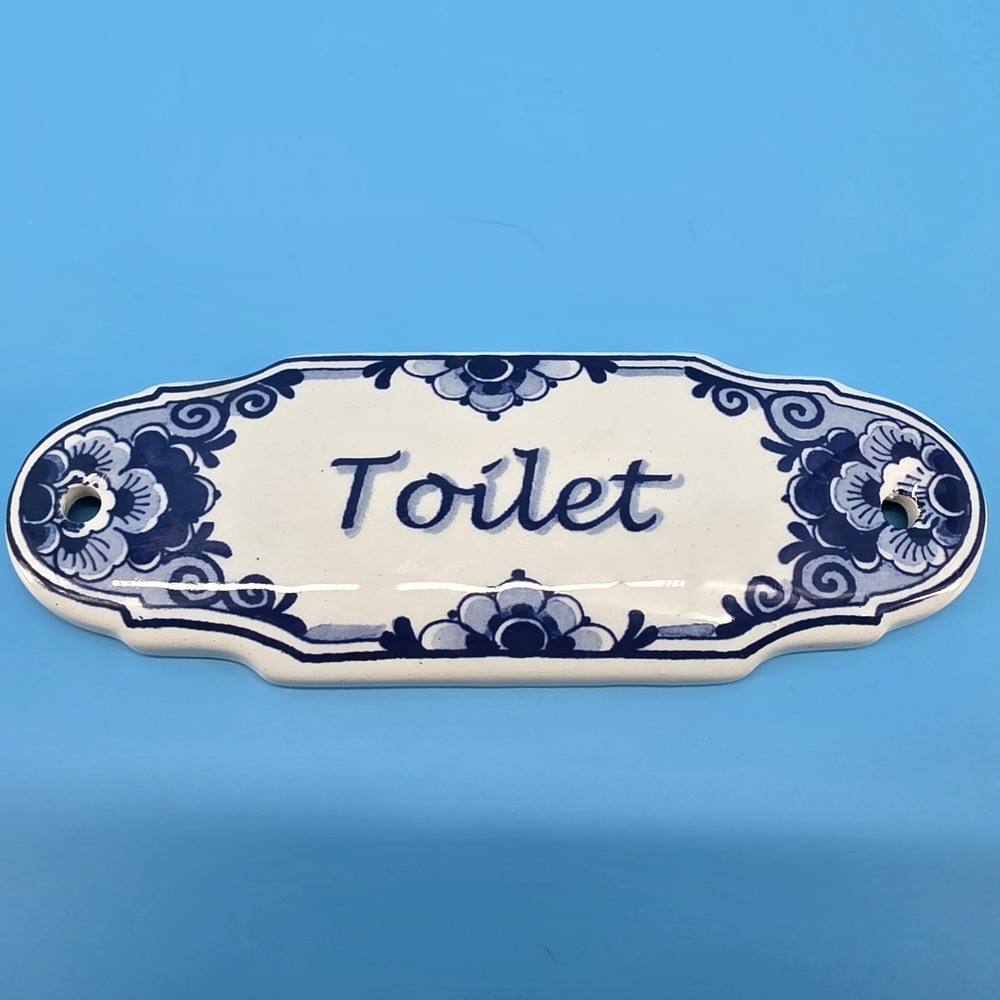 AGRO Delfts Blauw Toilet Wall Sign Floral Hand Painted Made In Holland 2.5" x 6" - Picture 9 of 9